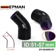 EPMAN 2" to 2.25" 51-57mm 3-Ply Silicone 45 Degree Elbow Reducer Hose BLACK EP-SS45R5157