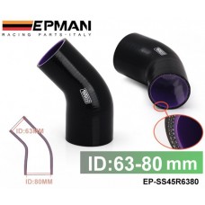 EPMAN 2.5"-3 1/8" 63mm-80mm 3-Ply Silicone 45 Degree Elbow Reducer Hose BLACK EP-SS45R6380