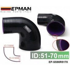 EPMAN 2"-2.75" 51mm-70mm 3-Ply Silicone 90 Degree Elbow Reducer Hose BLACK EP-SS90R5170