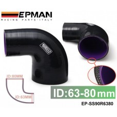 EPMAN 2.5"-3 1/8" 63mm-80mm  3-Ply Silicone 90 Degree Elbow Reducer Hose BLACK EP-SS90R6380
