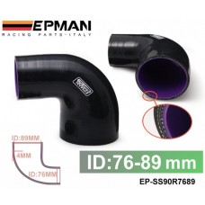 EPMAN 3"-3.5" 76mm-89mm 3-Ply Silicone 90 Degree Elbow Reducer Hose BLACK EP-SS90R7689