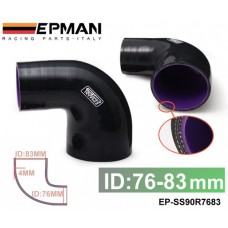EPMAN 3"-3.25" 76mm - 83mm 3-Ply Silicone 90 Degree Elbow Reducer Hose BLACK EP-SS90R7683