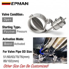 EPMAN New Boost Activated Exhaust Cutout / Dump 51mm/60mm/63mm/70mm/76mm/89mm/102mm Open Style Pressure: About 1 BAR EP-CUT-OP-BOOST