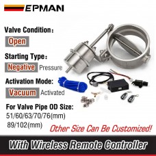 EPMAN Exhaust Control Valve Set With Vacuum Actuator CUTOUT 51mm/60mm/63mm/70mm/76mm/89mm/102mm Pipe Open Style With Wireless Remote Controller EP-CUT-OP-DZ
